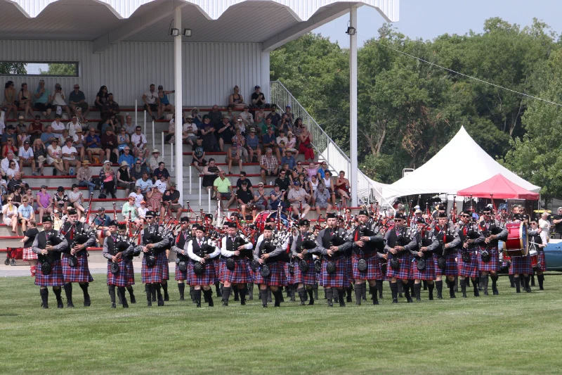 The Glengarry Pipe Band marching in the opening ceremonies at the Glengarry Highland Games